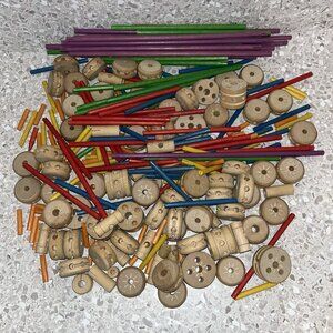 TINKER TOY WOODEN Tinkertoys Wood Building Toys 275+ Pieces Large Lot Vintage